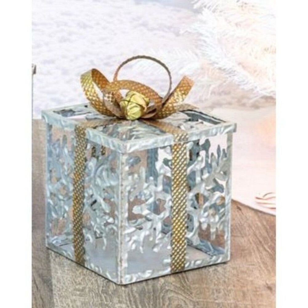 Medium Decoration Metal Christmas Snowflake Gift Box Present Bow Bells